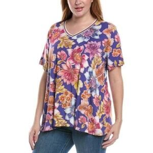 Johnny Was Janie Favorite T Shirt Style Floral 1X Boho Chic Colorful V Neck JWLA